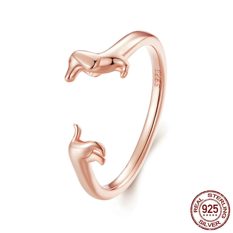 Anillo Ajustable Perro Salchicha Plata 925: Anillo de Plata Esterlina Dachshund Multicolor, Joya Animal Adorable para Amantes de los Perros