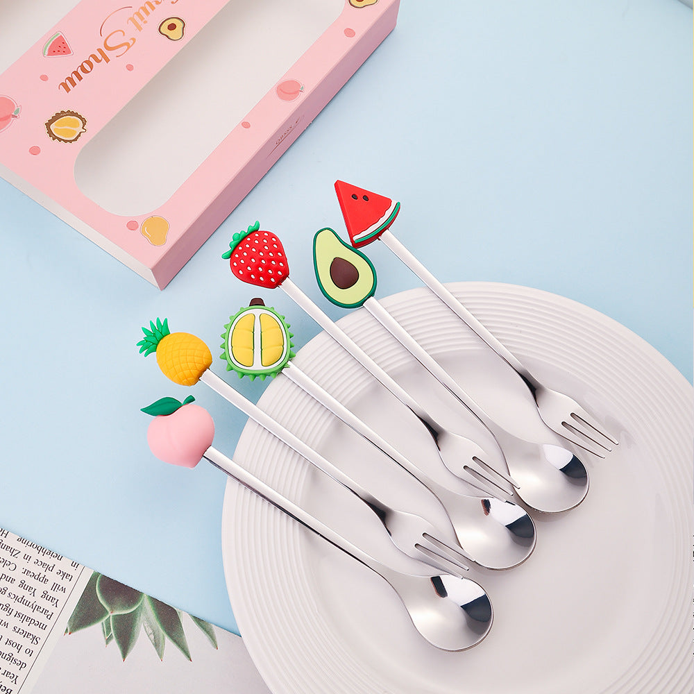Cartoon Fruit Utensil Set: Cute Stainless Steel Dessert Spoons and Forks Gift