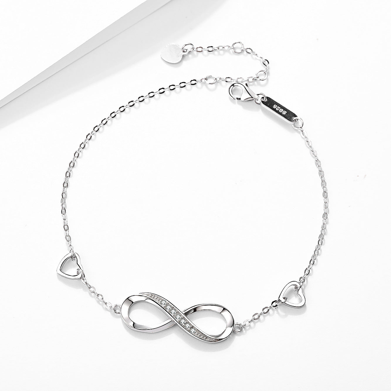 Pulsera de Plata 925 con Símbolo Infinito y Corazones – Para Mujer