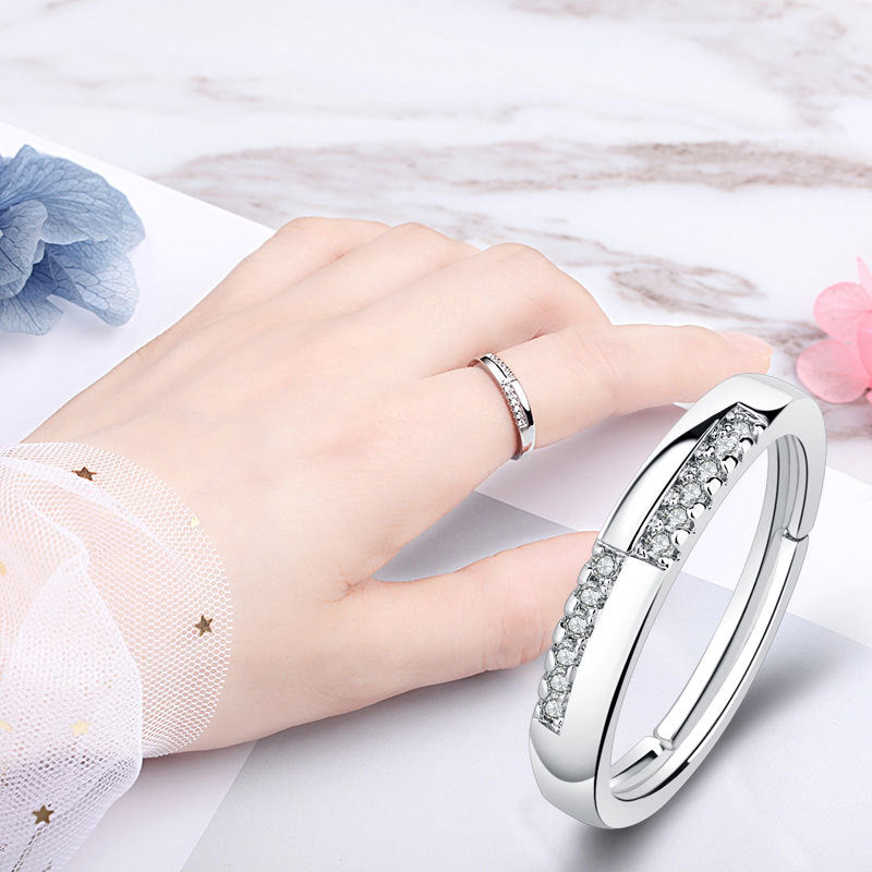 Anillo Ajustable de Plata para Mujer – Diseño Minimalista con Zirconias, Ideal como Anillo de Compromiso