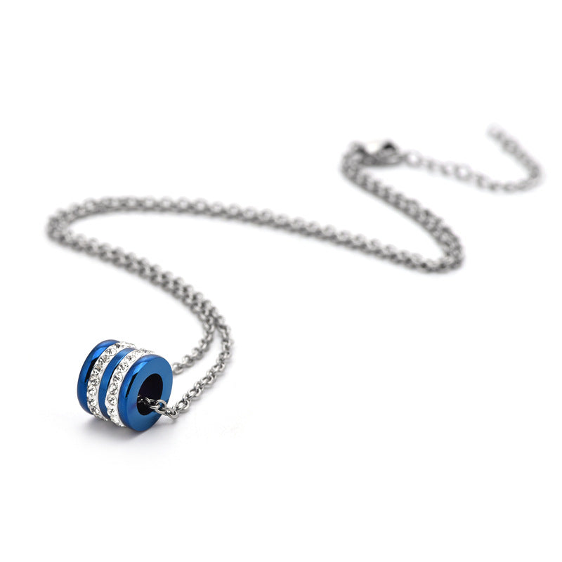 Cadena Corta para Hombre de Acero Inoxidable – Dije Cilíndrico con Cristales