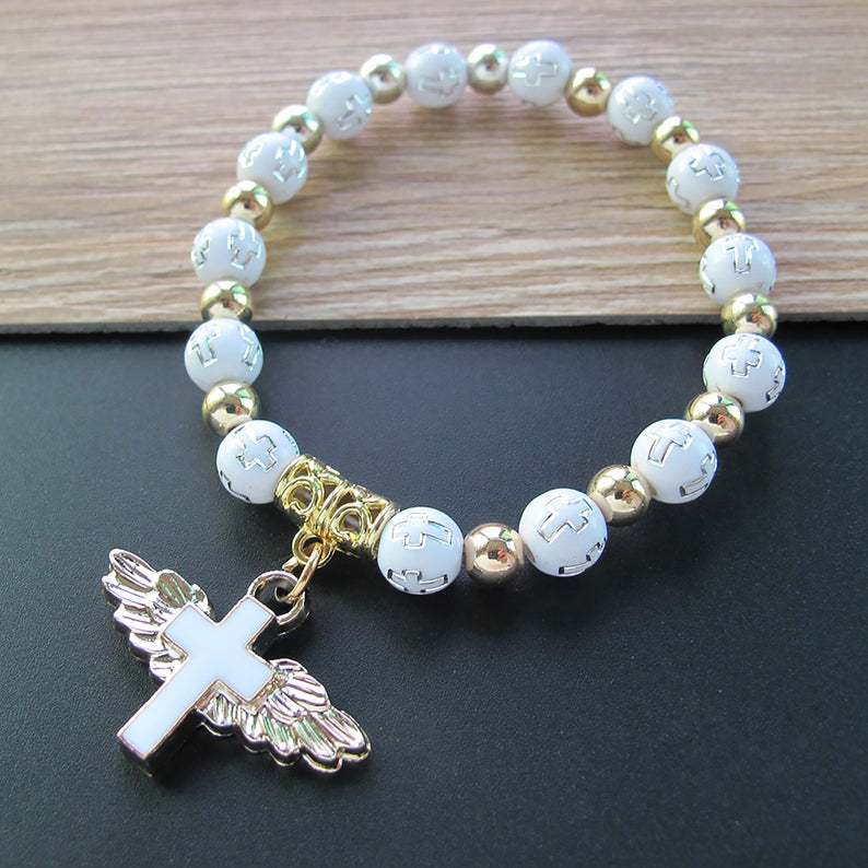 Pulsera de cuentas con dije de cruz: Proteccion y guía Espiritual