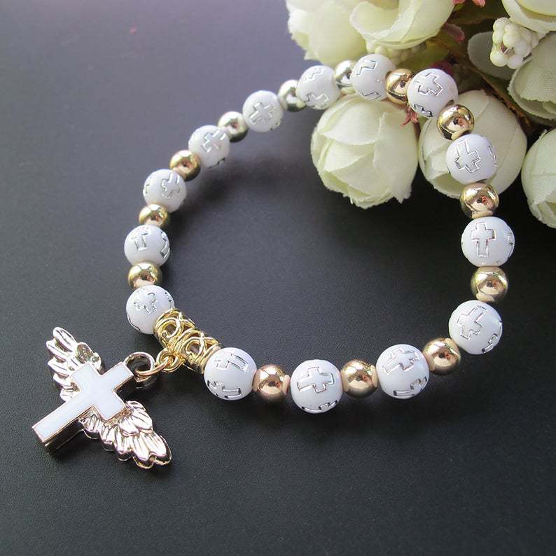 Pulsera de cuentas con dije de cruz: Proteccion y guía Espiritual