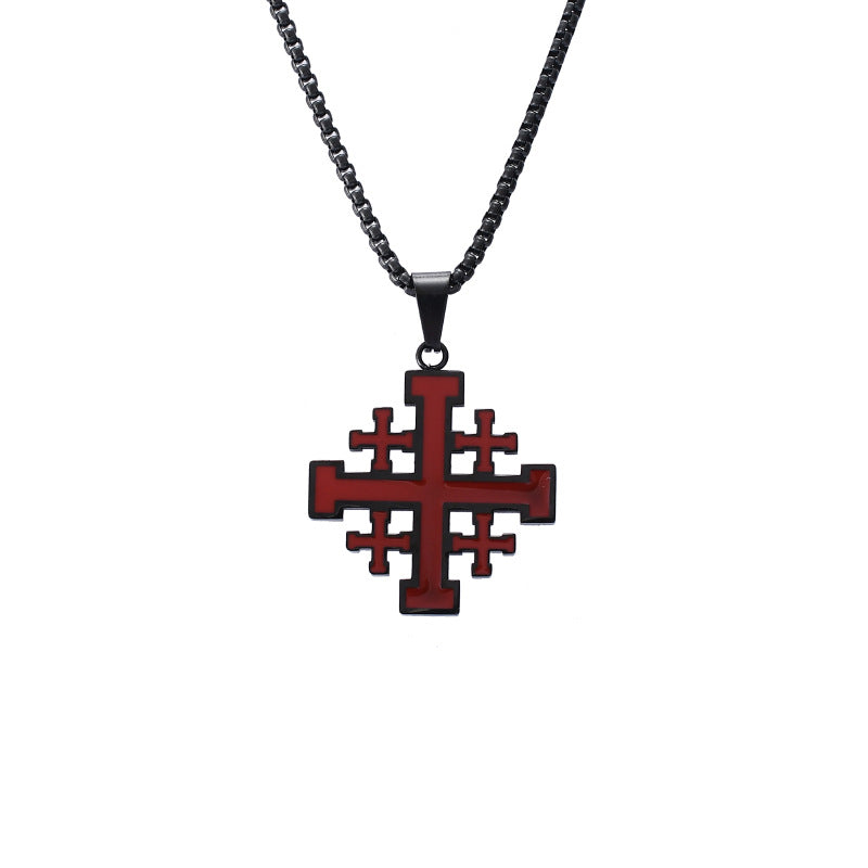 Cadena de Cruz de Jerusalén para Hombre – Acero Inoxidable, Simbolo de protección.