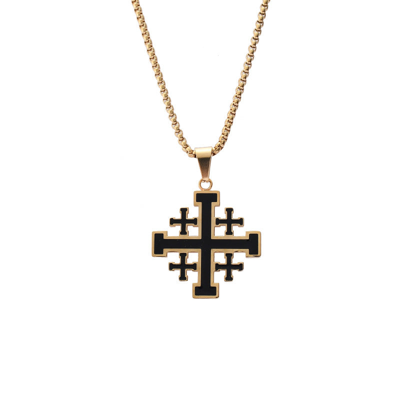 Cadena de Cruz de Jerusalén para Hombre – Acero Inoxidable, Simbolo de protección.