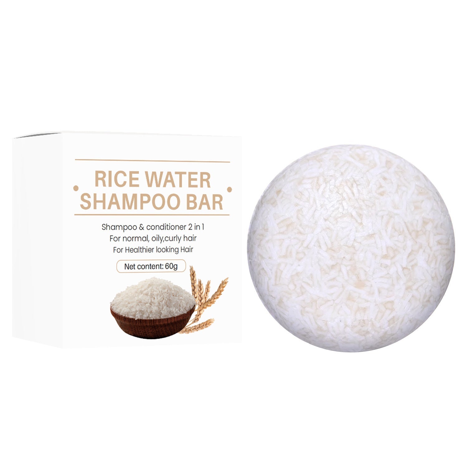 Barra de champú con agua de arroz para cabello normal a rizado, acondicionador 2 en 1 que nutre y suaviza el cabello negro de forma natural.