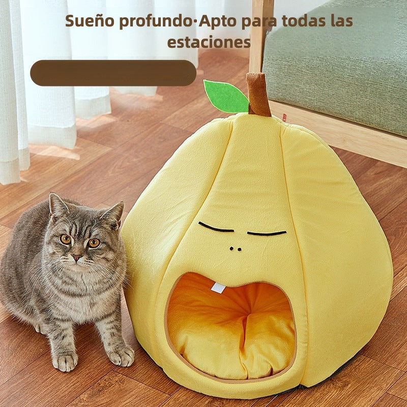 Casa para gatos con diseño de pera semi cerrada