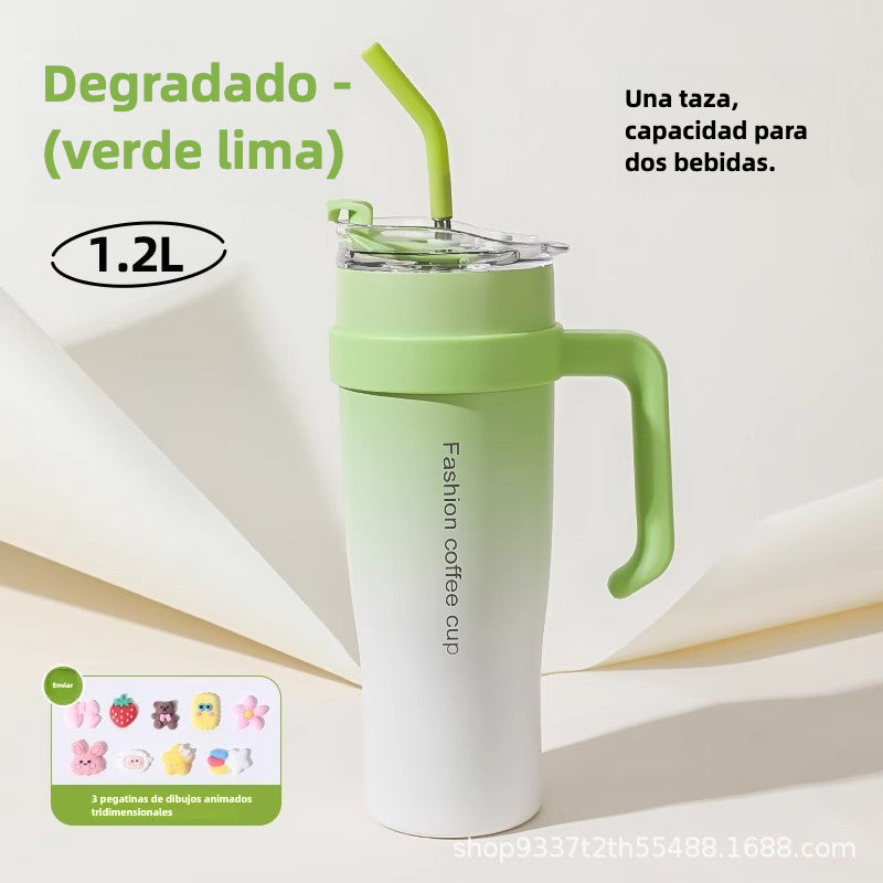 Vaso Térmico de Gran Capacidad con Popote y Boquilla para Bebidas Calientes o Frías