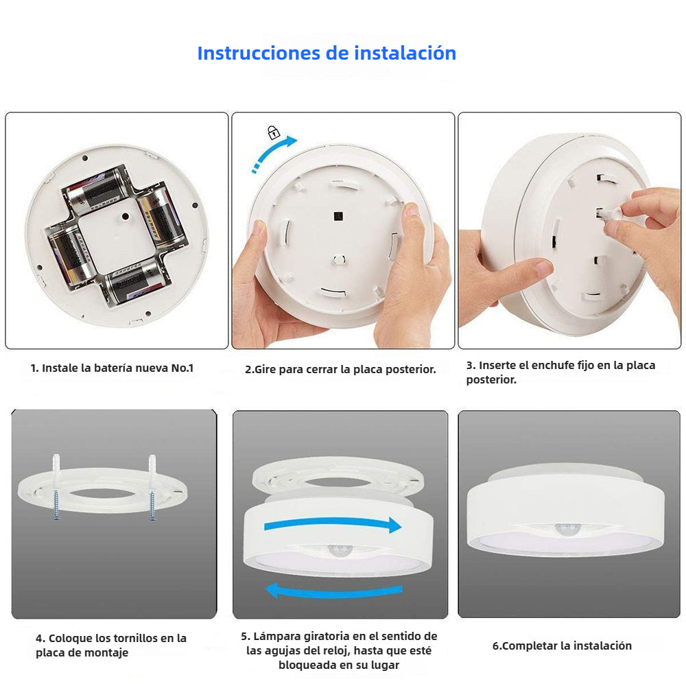 Lámpara LED de Techo con Sensor de Movimiento: Diseño Circular Moderno, Iluminación para Pasillos y Garaje