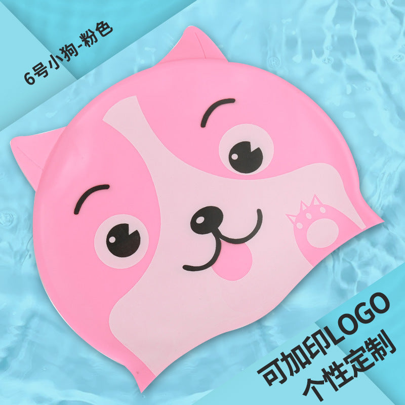 Multicolor Silicone Children's Swim Cap with Waterproof Ear Protection and Animal Design for Swimming and Training