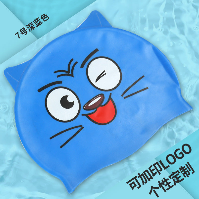 Multicolor Silicone Children's Swim Cap with Waterproof Ear Protection and Animal Design for Swimming and Training