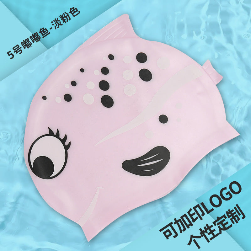Multicolor Silicone Children's Swim Cap with Waterproof Ear Protection and Animal Design for Swimming and Training