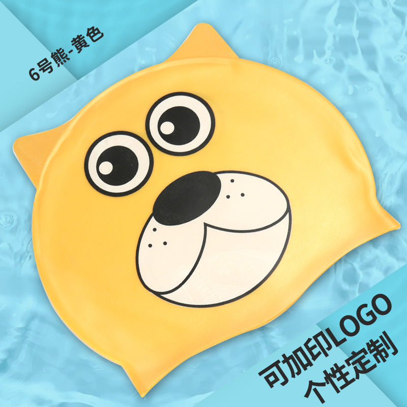 Multicolor Silicone Children's Swim Cap with Waterproof Ear Protection and Animal Design for Swimming and Training