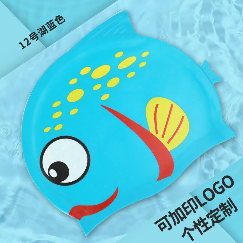 Multicolor Silicone Children's Swim Cap with Waterproof Ear Protection and Animal Design for Swimming and Training