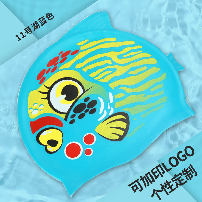 Multicolor Silicone Children's Swim Cap with Waterproof Ear Protection and Animal Design for Swimming and Training