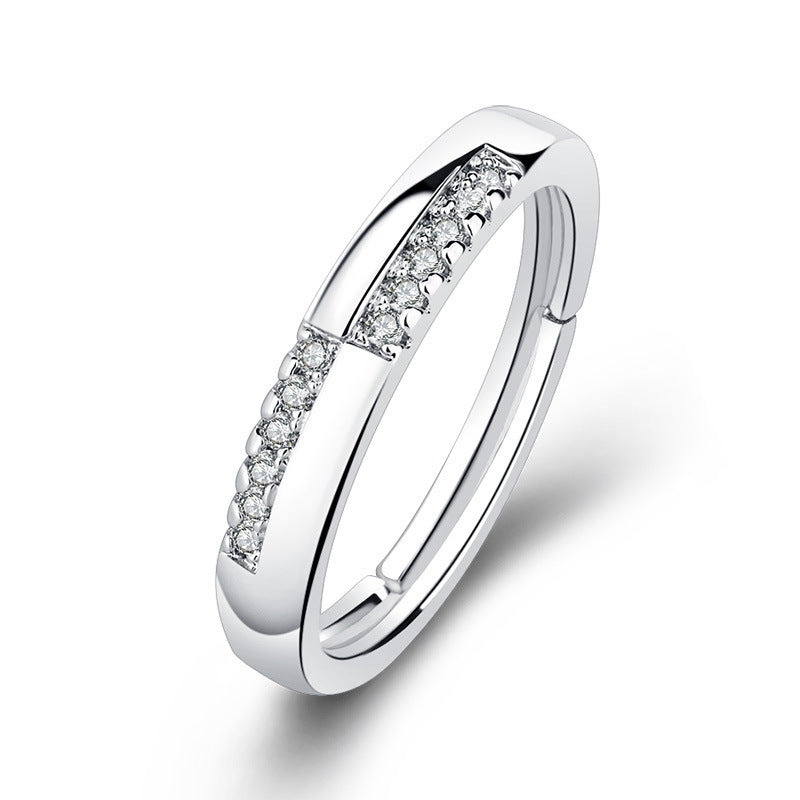 Anillo Ajustable de Plata para Mujer – Diseño Minimalista con Zirconias, Ideal como Anillo de Compromiso