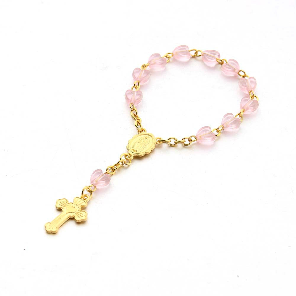 Pulsera Religiosa de Rosas con la Virgen del Carmen – Recuerdo de Bautizo o Primera Comunión