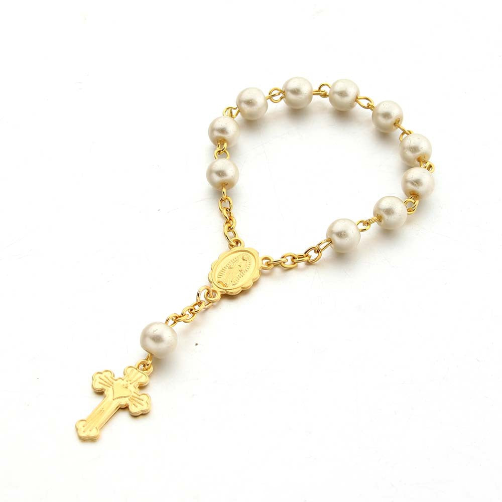Pulsera Religiosa de Rosas con la Virgen del Carmen – Recuerdo de Bautizo o Primera Comunión