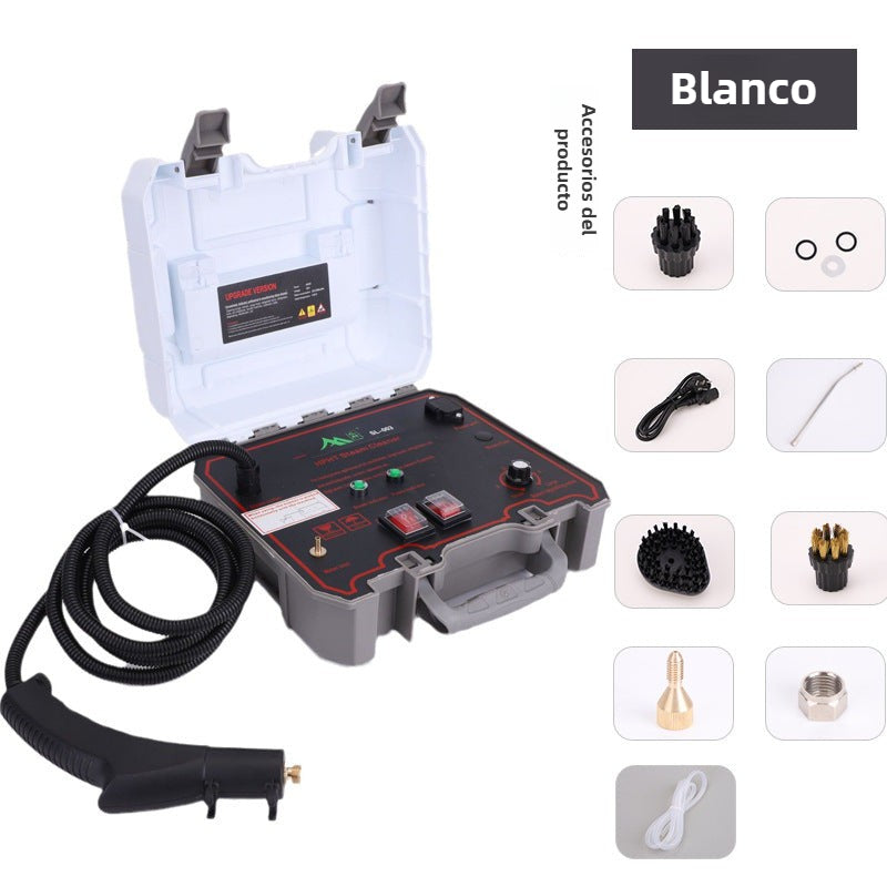 Limpiadora a vapor alta presión blanca tipo maletín con kit de accesorios, solución todo en uno para limpieza profunda en el hogar