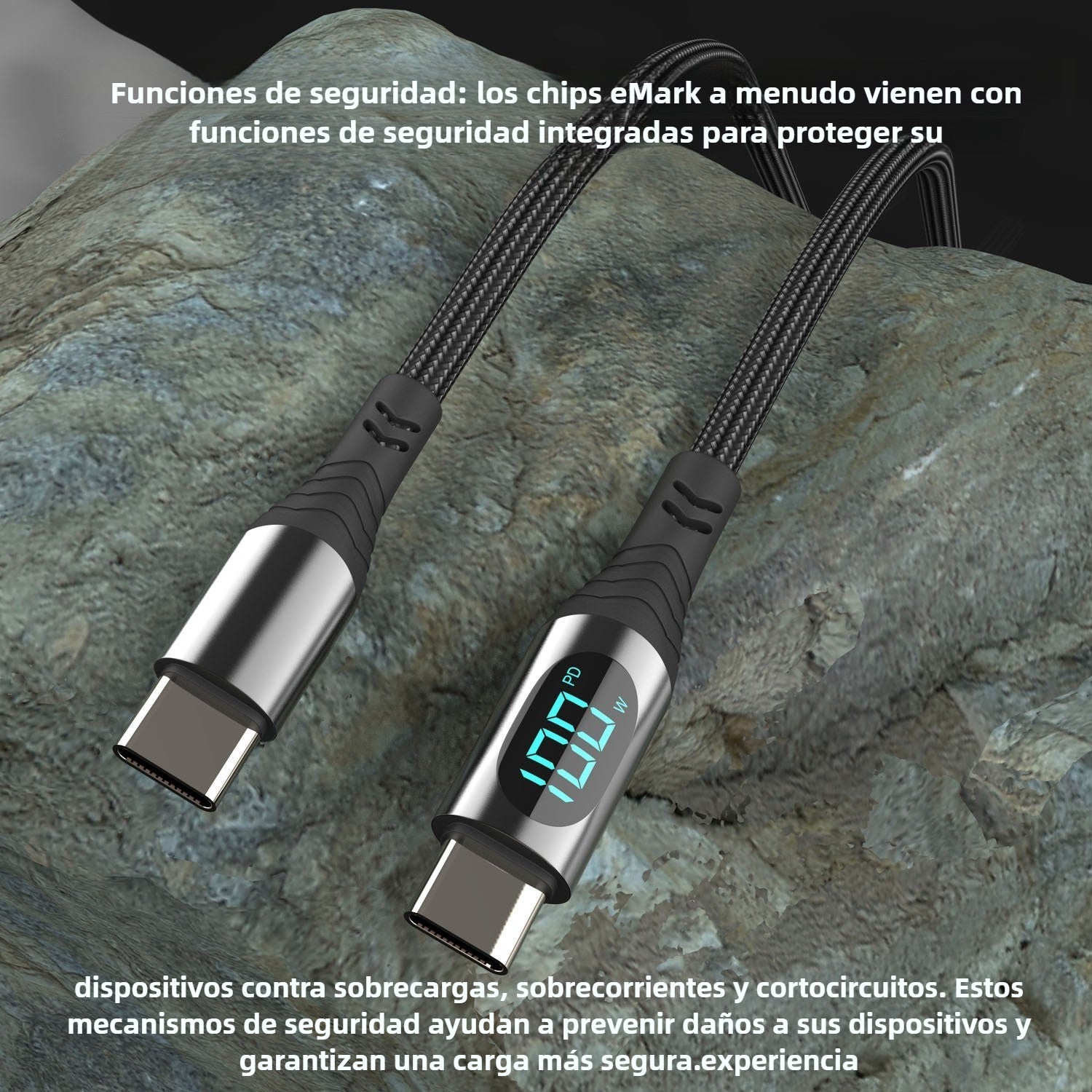 Cable de carga rápida de 100 W con pantalla digital: compatible con dispositivos USB-C tipo C