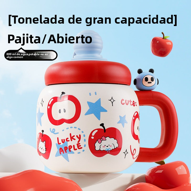 Vaso Térmico Grande para Té, Café o Infusiones con Pajita y Diseño Kawaii