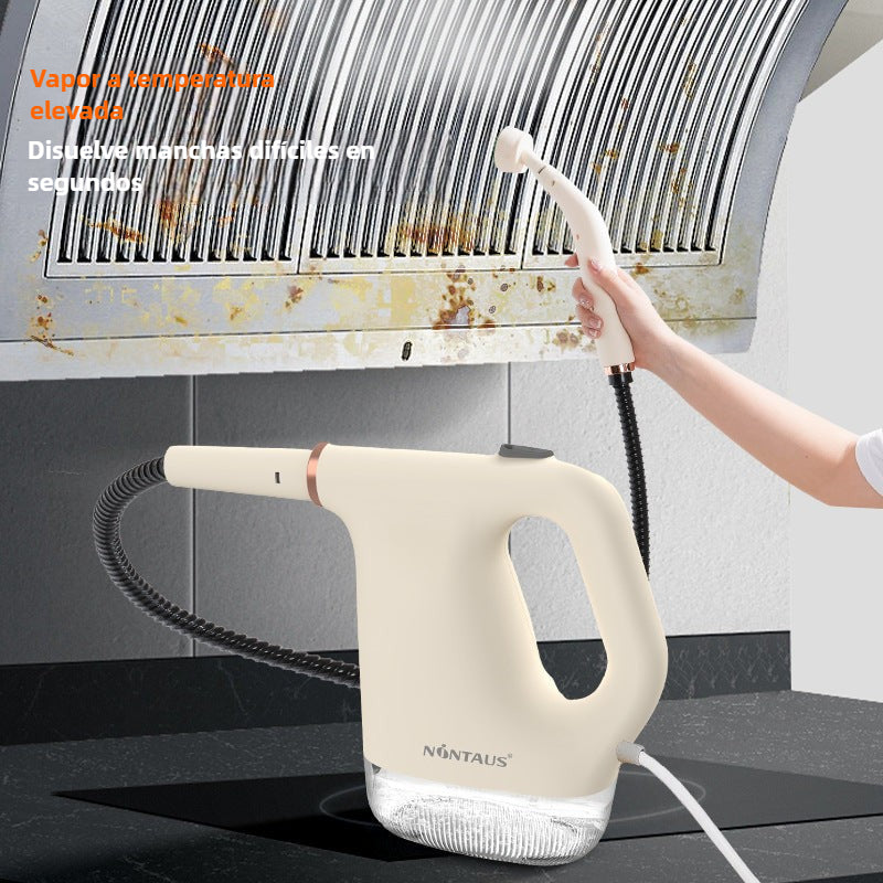 Vaporeta de alta temperatura eliminando grasa de campana de cocina, disuelve manchas difíciles al instante con vapor potente.