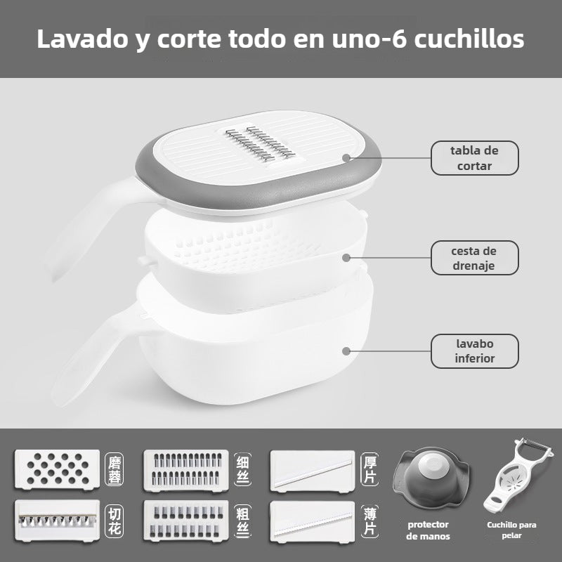 Cortador de verduras multifuncional 7 en 1 con colador y contenedor