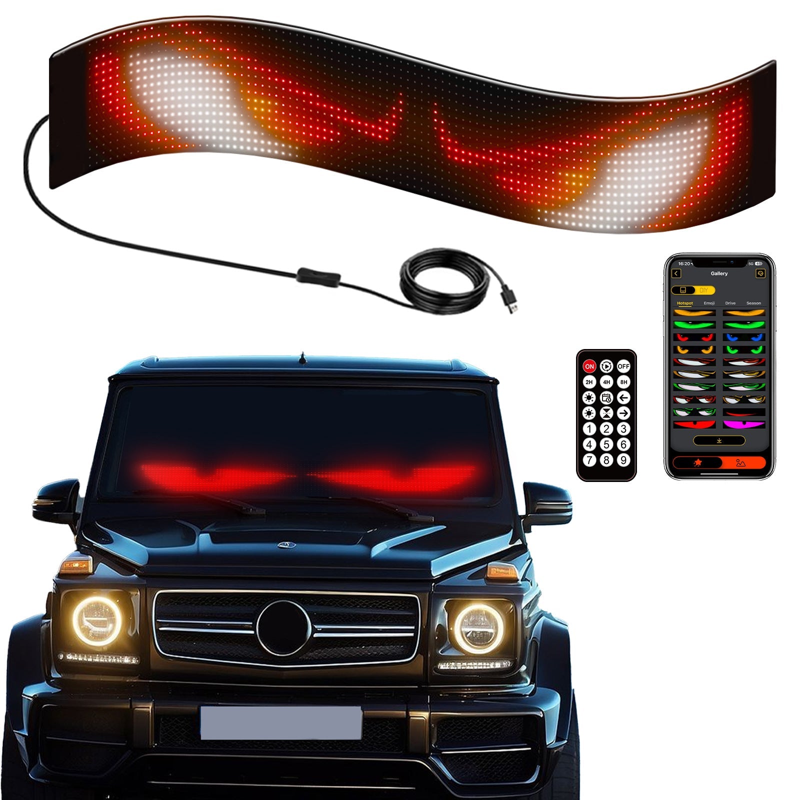 Pantalla LED decorativa para coche con ojos animados