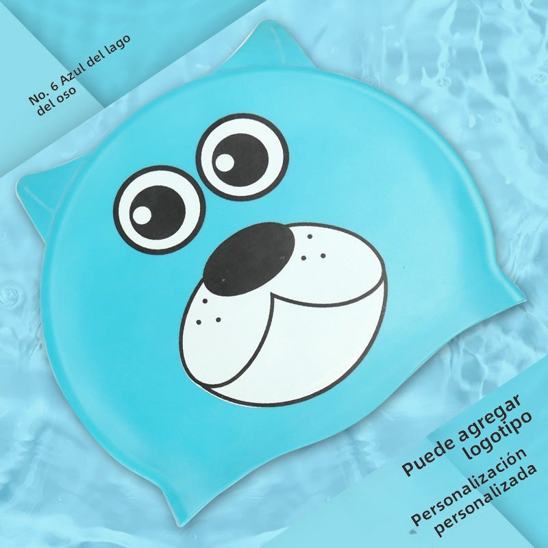 Multicolor Silicone Children's Swim Cap with Waterproof Ear Protection and Animal Design for Swimming and Training