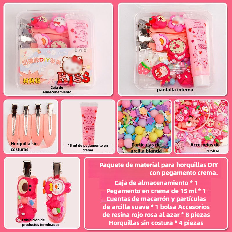 Set de Manualidades para Niñas con Pegamento en Crema 15g – Clips de Cabello y Accesorios de Resina