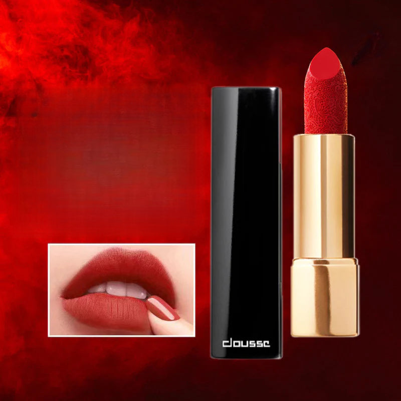 Labial Mate de Terciopelo con Relieve: Tono Rojo Vintage, Nude y Burdeos, Larga Duración, Resistente y Favorecedor