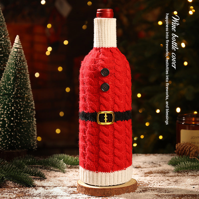 Funda Navideña para Botellas de Vino: Tejida en Lana con Diseños de Papá Noel, Reno y Más