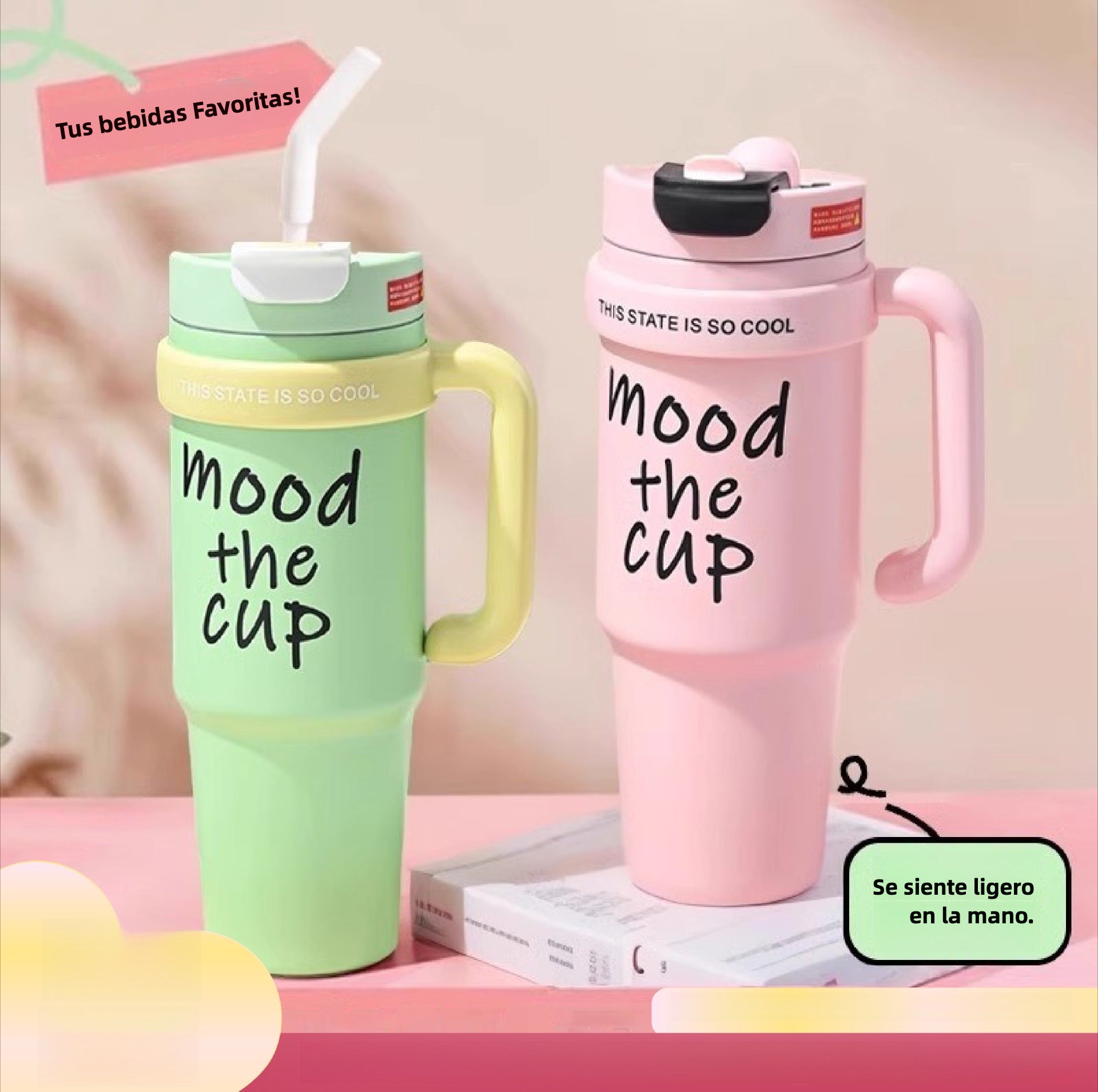 Termo para bebidas con doble modo de consumo, popote y boquilla integrada