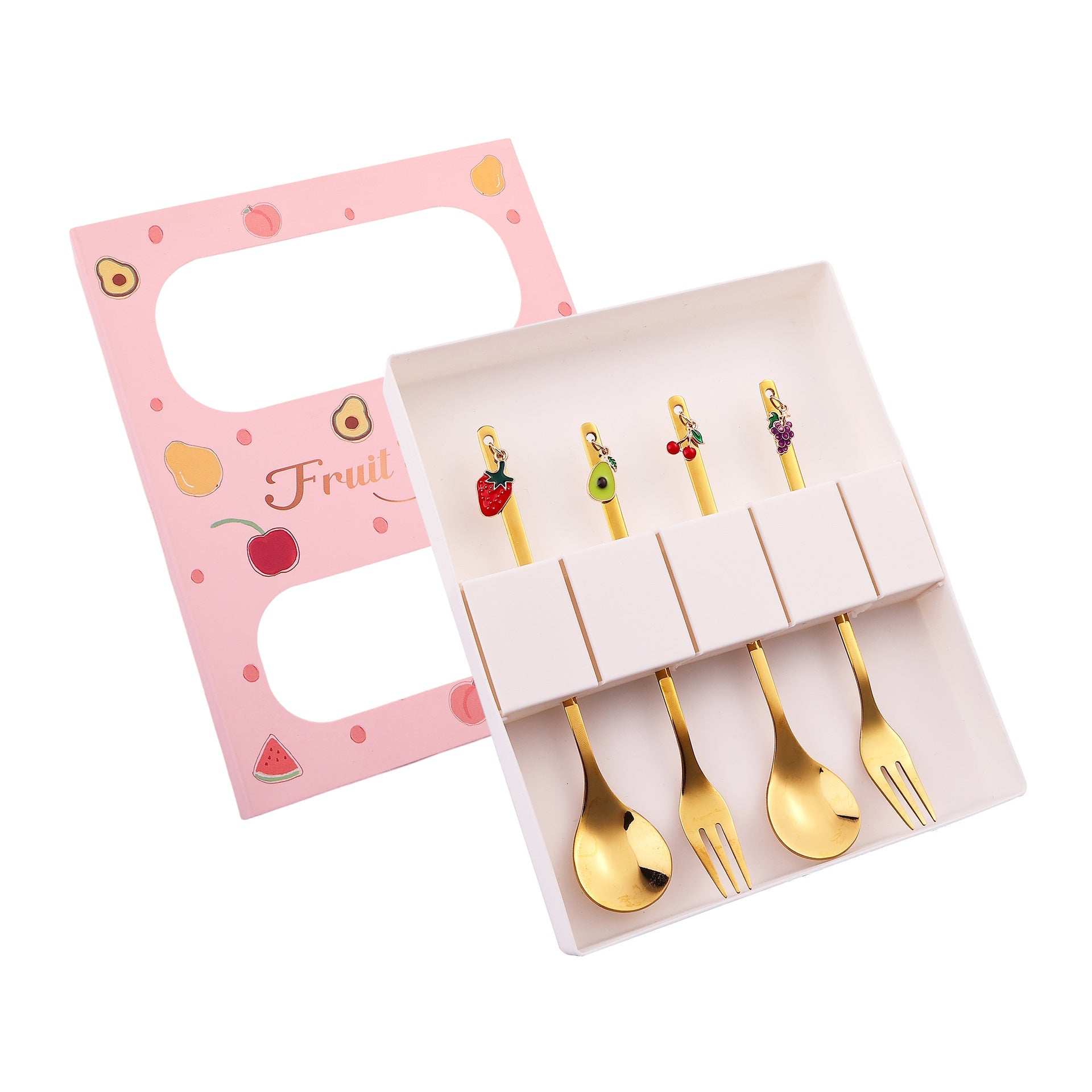 Cartoon Fruit Utensil Set: Cute Stainless Steel Dessert Spoons and Forks Gift