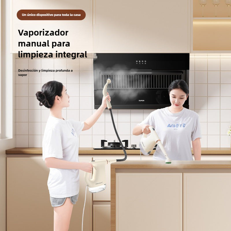 Vaporeta manual de alta temperatura para limpieza del hogar, ideal para desinfectar cocinas y superficies con vapor caliente.