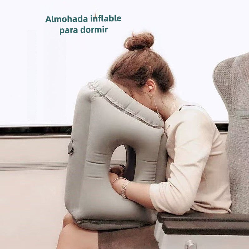 Almohada Inflable De Viaje Para Mesa O Piernas – Descanso En Oficina Y Transporte