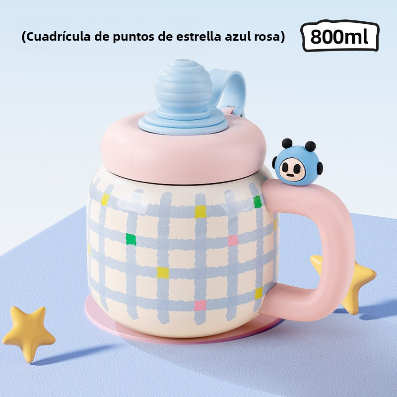 Vaso Térmico Grande para Té, Café o Infusiones con Pajita y Diseño Kawaii