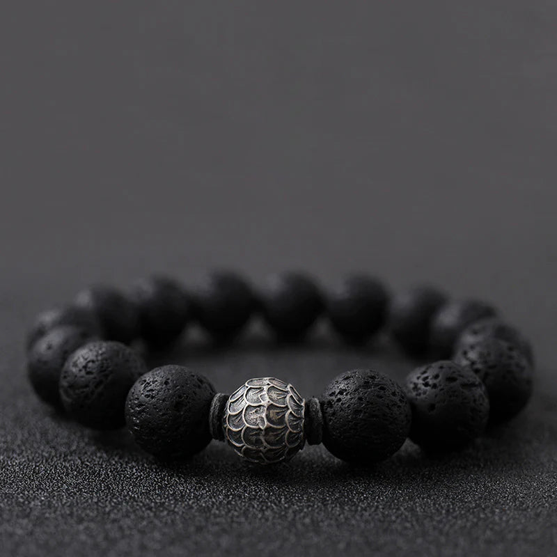 Pulsera de piedra volcánica: diseño retro, suerte y fuerza para hombres - regalo de aniversario perfecto