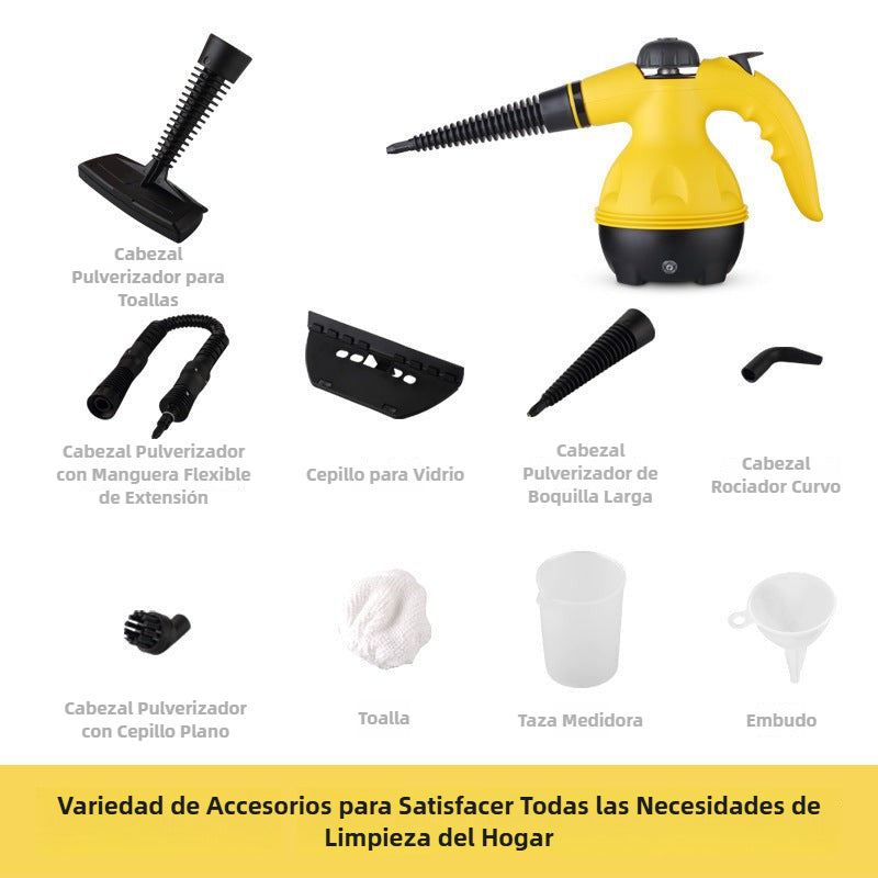 Limpiador a Vapor Manual – Alta Presión para Cocina y Hogar con múltiples accesorios como cepillos, toalla y boquillas para limpieza versátil.