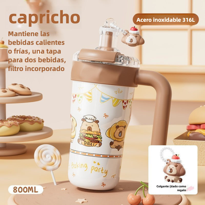 Termo de Acero Inoxidable con Accesorios de Capibara en Múltiples Modelos y Capacidades