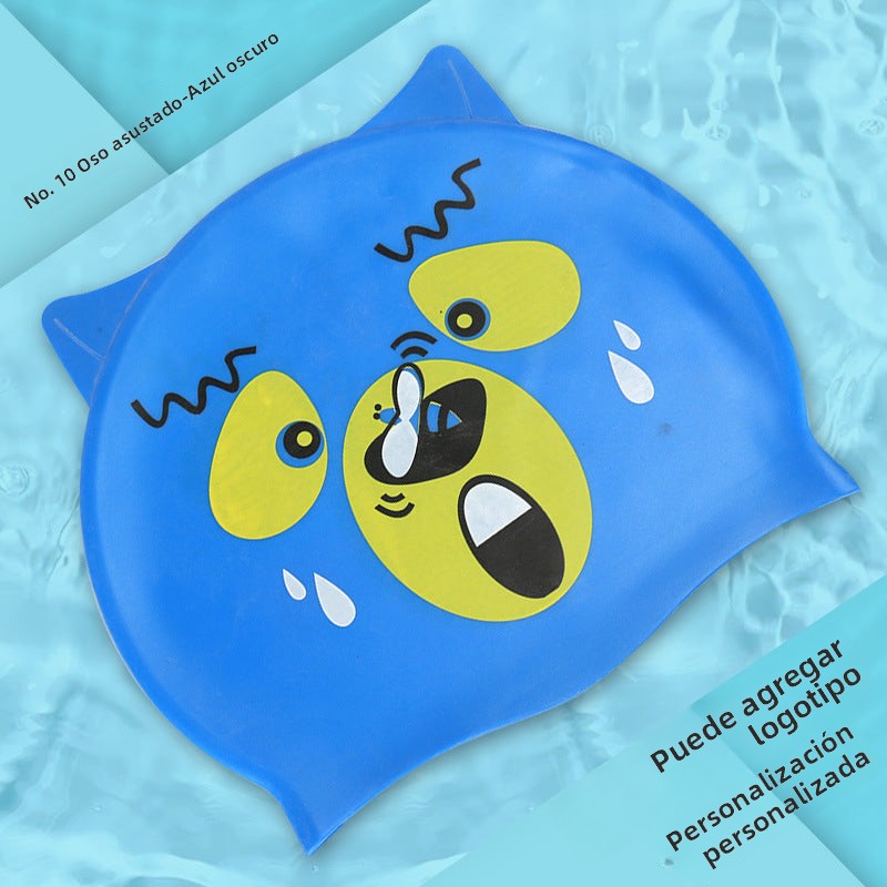 Multicolor Silicone Children's Swim Cap with Waterproof Ear Protection and Animal Design for Swimming and Training