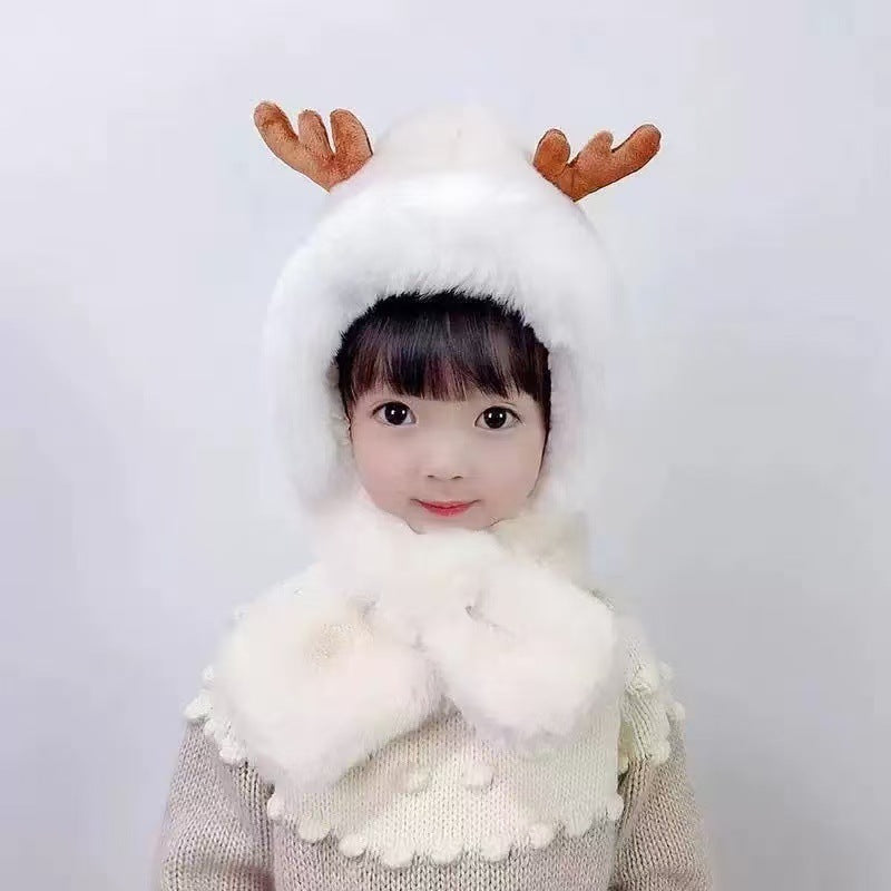 Gorro de Invierno con Orejas y Bufanda Integrada para Mujer Imitación Peluche