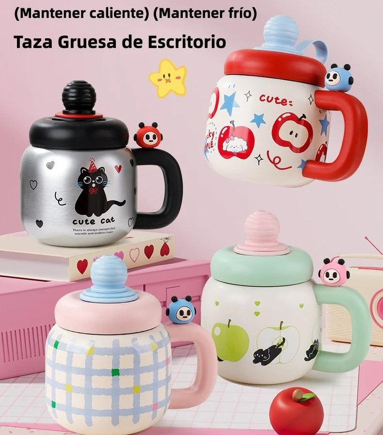 Vaso Térmico Grande para Té, Café o Infusiones con Pajita y Diseño Kawaii