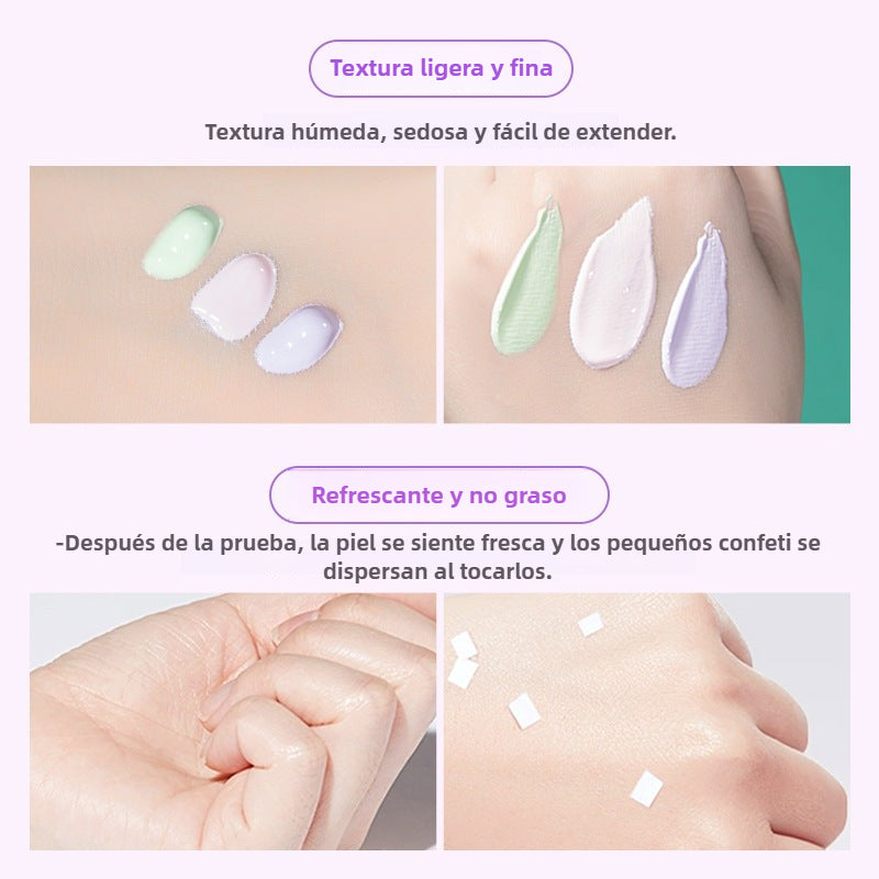 LaiKou Crema de Maquillaje Fijadora Verde y Morada: Base Hidratante Natural para Estudiantes