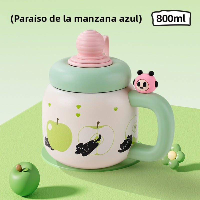 Vaso Térmico Grande para Té, Café o Infusiones con Pajita y Diseño Kawaii