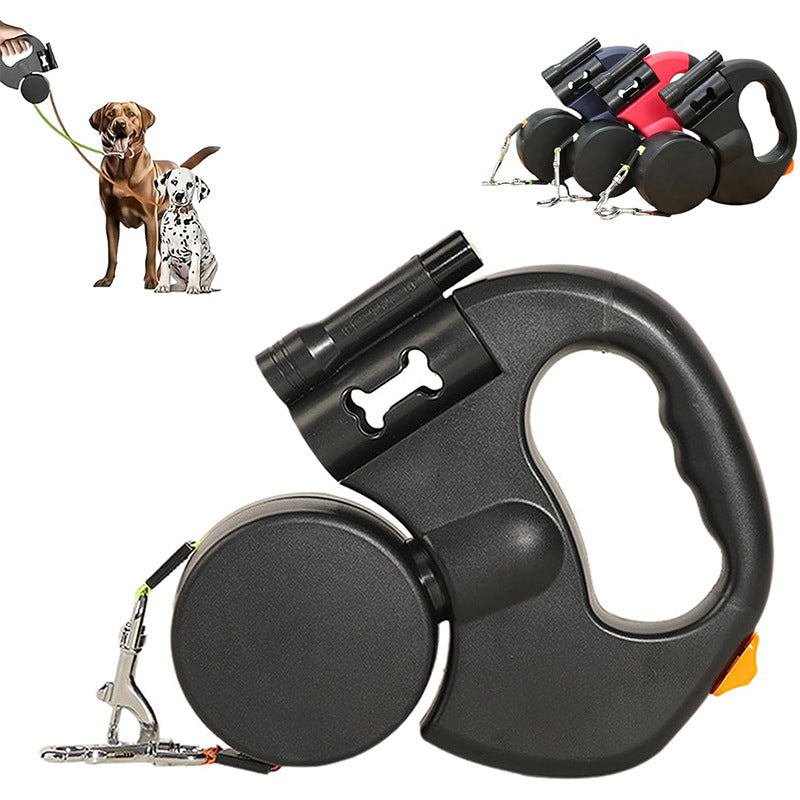 Correa automática extensible doble para perros y gatos