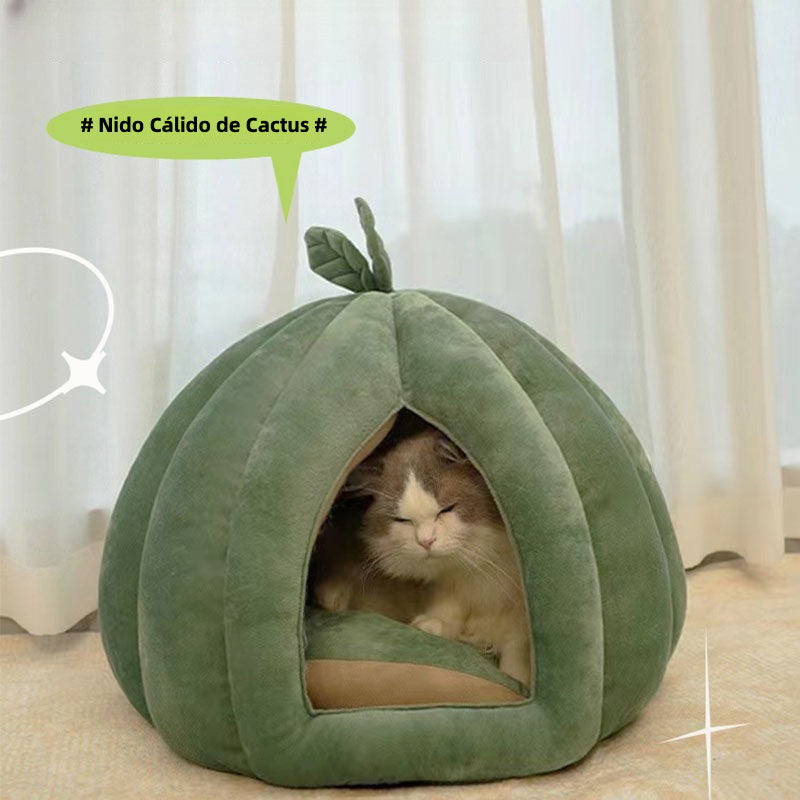 Cama para gatos y perros con forma de calabaza