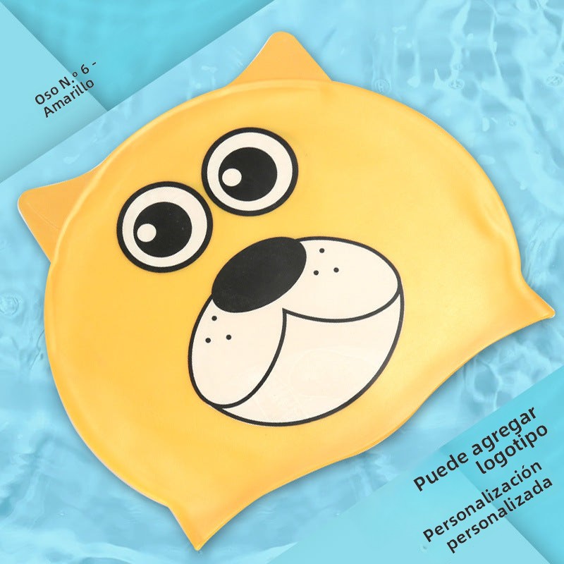 Multicolor Silicone Children's Swim Cap with Waterproof Ear Protection and Animal Design for Swimming and Training