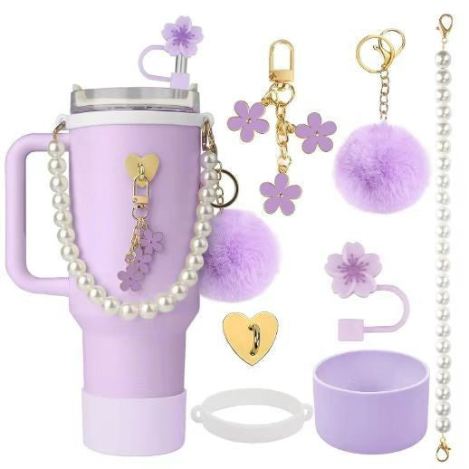 Set de correa con perlas y accesorios decorativos para botella Stanley