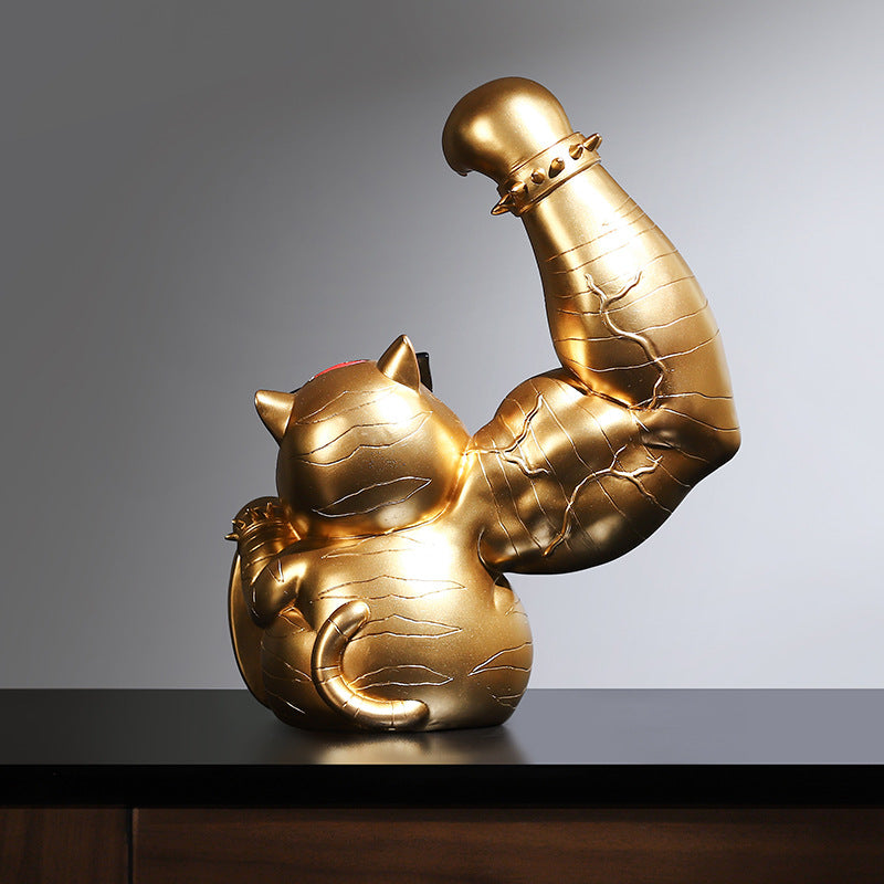 Gato de la fortuna musculoso de resina : Regalo fitness
